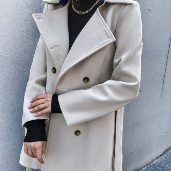 Beige Business Classic Double Breasted Lapel Neck - Picture 4 of 10